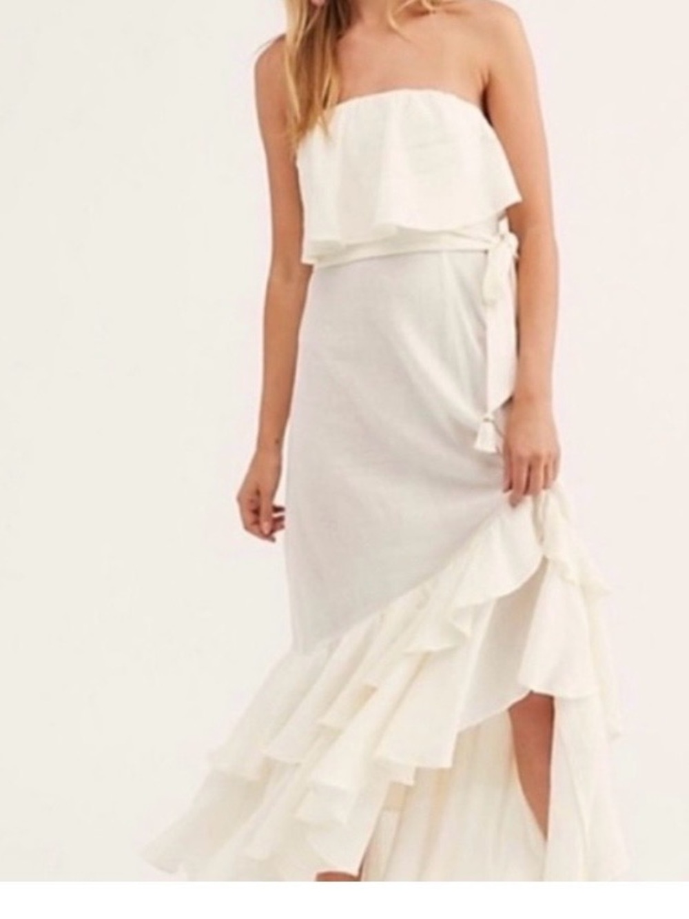 Free People White Strapless Ruffle Maxi Dress. Tavia Dress